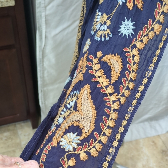 Johnny Was Embroidered Navy and Gold Open Front Jacket - Picture 13 of 13